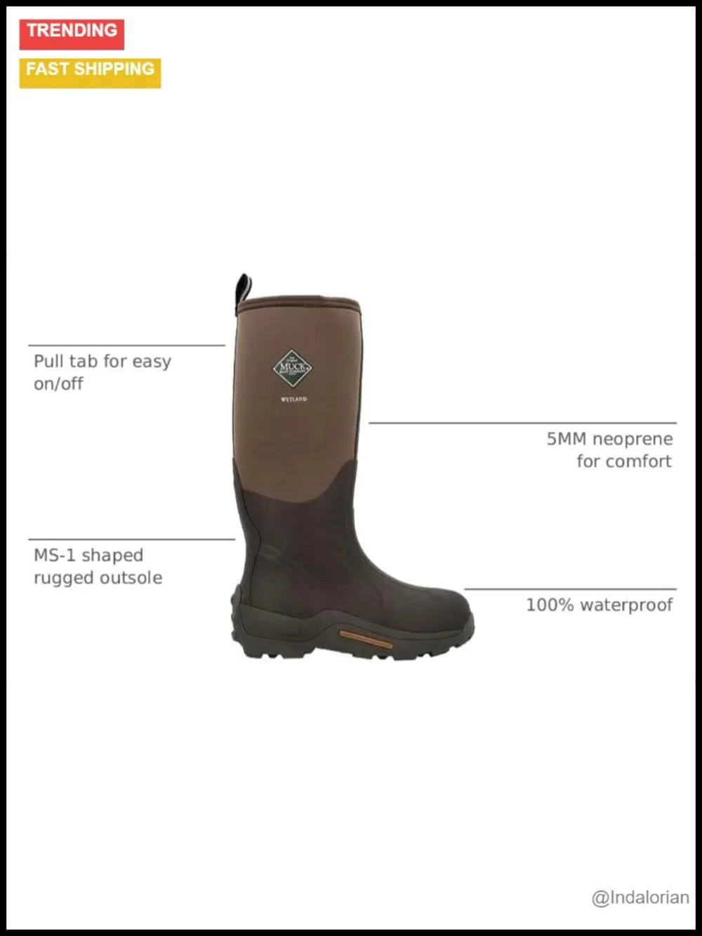 MUCK Men's Wetland Boot - Knee-High Rubber Rain Boots with Stretch-Fit Topline